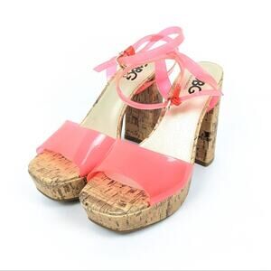 GBG Los Angeles Womens Shoes Pink Queen Platform Cork Block Heel Sandals Size 7